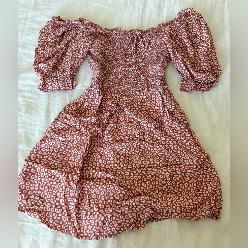Inthebeginning pink cheetah off shoulder dress